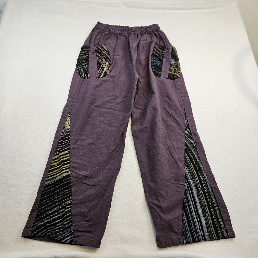 Harem Pants Purple Wide-Leg Pants with Striped Accents Bohemian Fits Like M‎